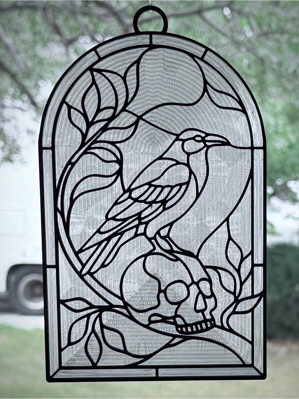 Raven on Skull Suncatcher, Color Your Own Window Decor, Nevermore, Poe